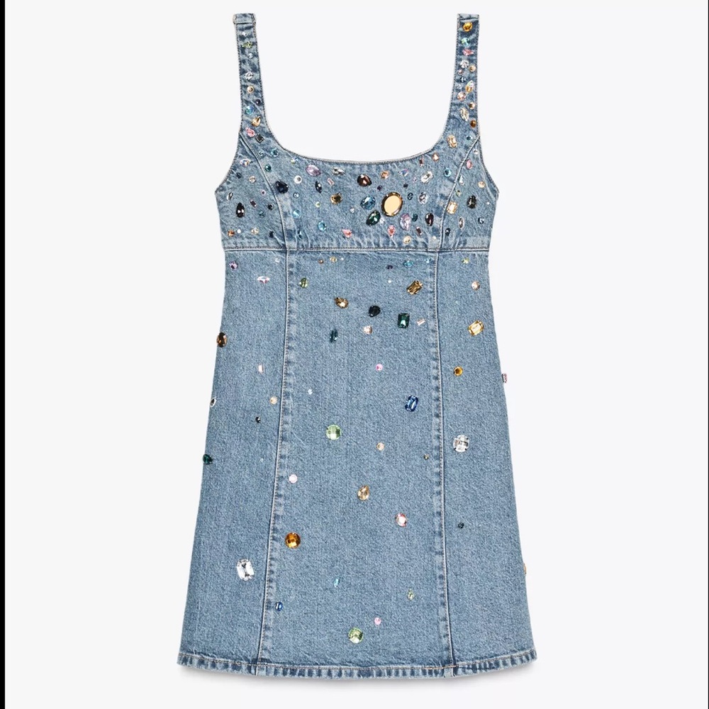 NWT ZARA Jewel Denim Dress Small - Picture 3 of 8